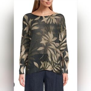 M Made In Italy Leaf Printed Scoop Neck  Long Sleeve Knit Top XL